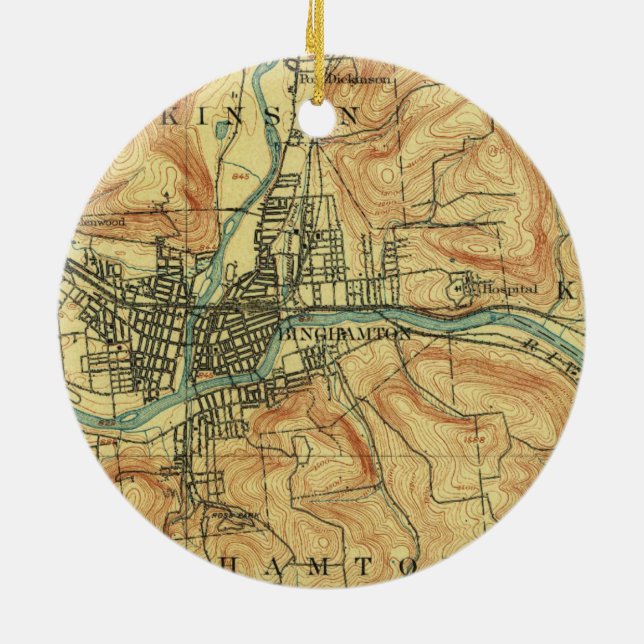 Binghamton NY Vintage Map Ceramic Ornament (Back)