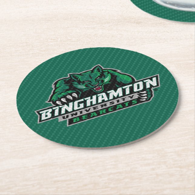 Binghamton University Carbon Fiber Round Paper Coaster (Angled)