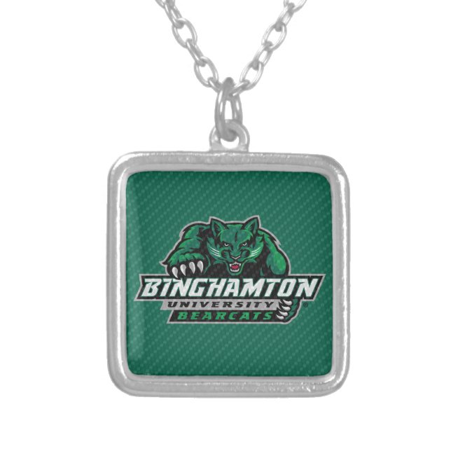 Binghamton University Carbon Fiber Silver Plated Necklace (Front)