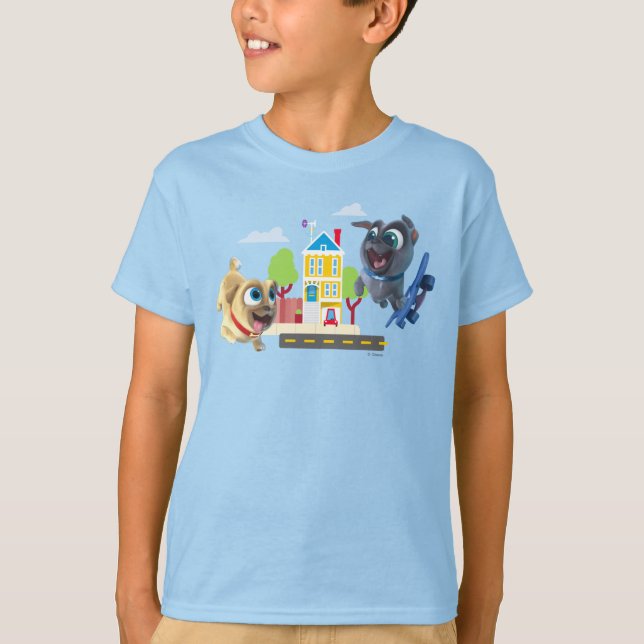 Bingo and Rolly | Pugs to the Rescue T-Shirt (Front)