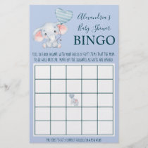Bingo Baby Elephant Baby Shower Game Card Flyer