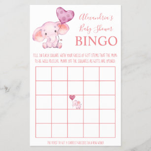 Bingo Baby Elephant Baby Shower Game Card Flyer