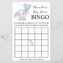 Bingo Baby Elephant Baby Shower Game Card Flyer