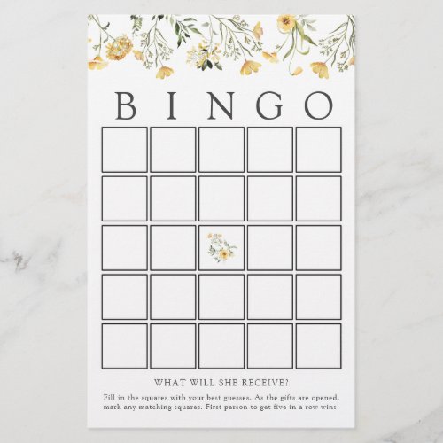 Bingo Baby Shower game card