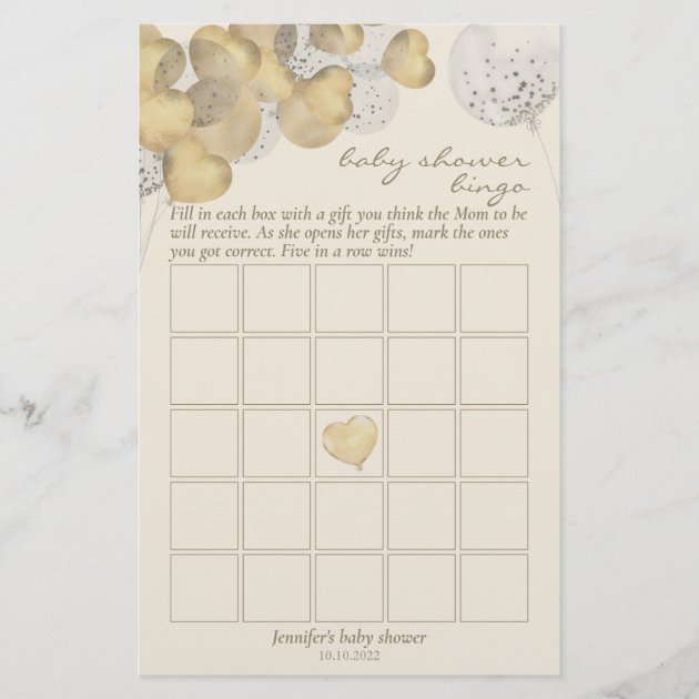 Bingo Baby Shower Game Party Gold Balloons