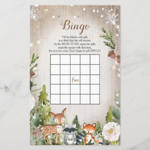 Bingo Baby Shower Winter Animals Woodland
