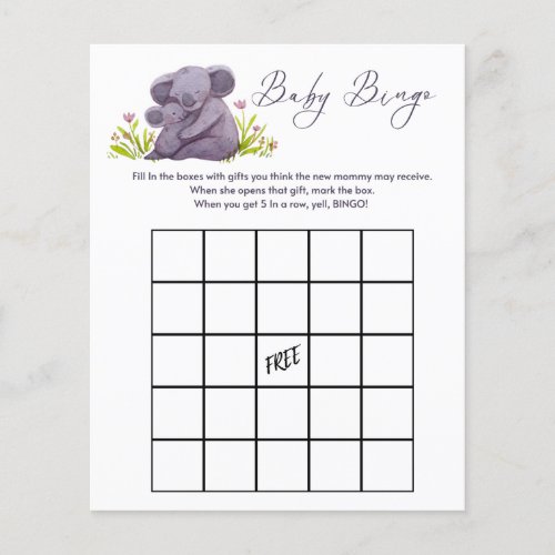 Bingo babyshower game Koala Bear theme 