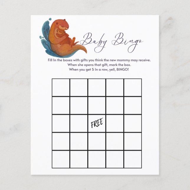 Bingo babyshower game Sea Otter theme (Front)