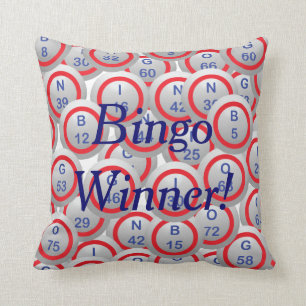 Bingo Balls Bingo Winner in Blue Throw Pillow