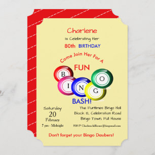 Bingo Bash Theme Fun Colorful Party Invite