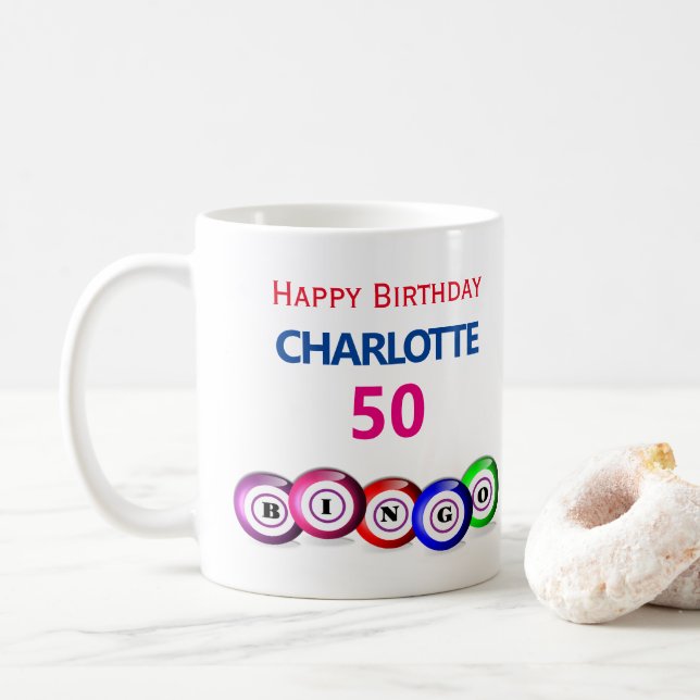 Bingo Birthday 50th Milestone Bingo Balls Coffee Mug (With Donut)