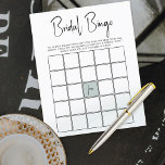 Bingo Bridal Shower Game Green Watercolor Wash<br><div class="desc">Bridal Shower bingo game which you can customize for Couples Shower, Wedding Shower, Baby Shower etc. "Bridal Bingo" (or your chosen title) stands out in hand lettered calligraphy with casual elegance. Chic minimalist design with black and white typography on a white background finished, with a gentle watercolor wash and soft...</div>