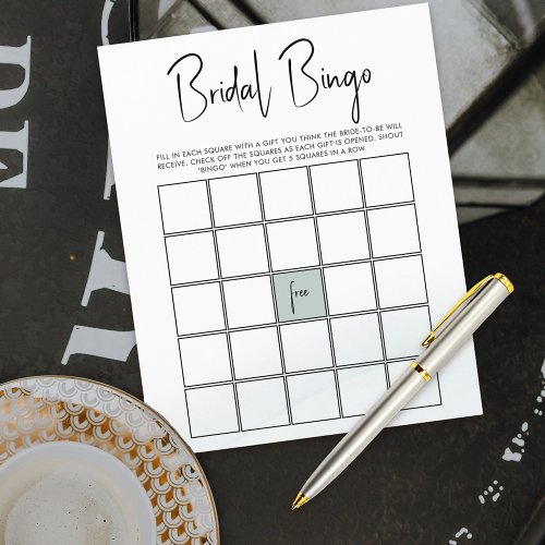 Bingo Bridal Shower Game Green Watercolor Wash