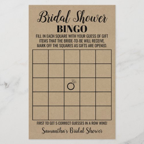 Bingo Bridal Shower Rustic Wedding Game Card Flyer