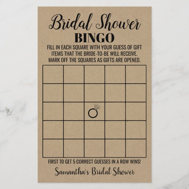 Bingo Bridal Shower Rustic Wedding Game Card Flyer (Front)