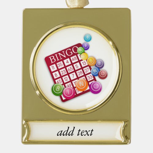 BINGO Card with BINGO Balls Gold Plated Banner Ornament