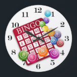BINGO Card with BINGO Balls Large Clock<br><div class="desc">* Fun clock for BINGO night! * Add background color, the numbers are removable * The round clock is available in two size options. * You can also choose a square clock, too! * Click the CUSTOMIZE button to get started. * Currently, this design can be transferred to hundreds of...</div>