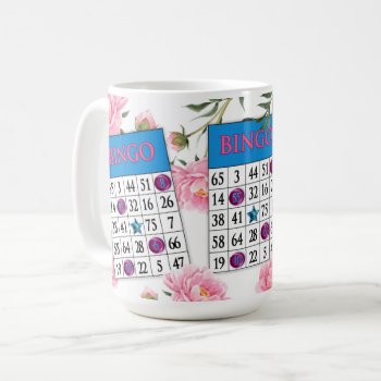Bingo Card With Dainty Pink Flowers Coffee Mug by TrudyWilkerson at Zazzle