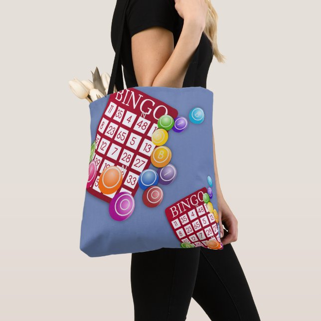 Bingo Cards And Markers Print Tote Bag Blue (Close Up)