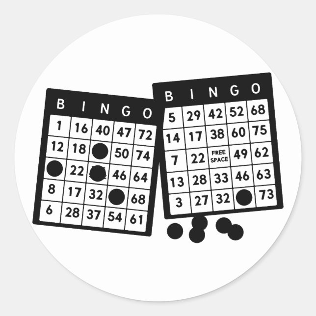 Bingo cards chips game art illustration  classic round sticker (Front)
