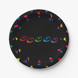BINGO Colorful Lettering on Black Background Paper Plates