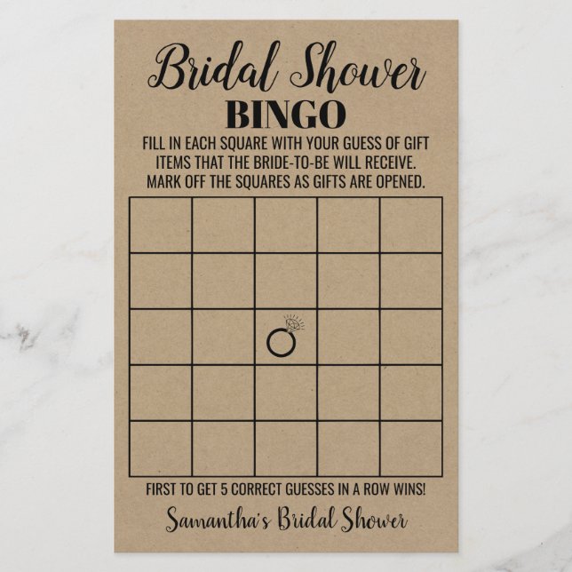 Bingo english spanish rustic Bridal shower game (Front)