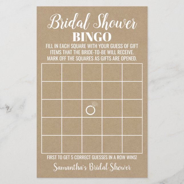 Bingo english spanish rustic Bridal shower game (Front)