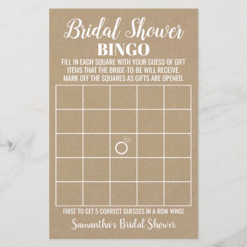 Bingo english spanish rustic Bridal shower game