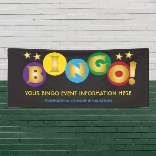 Bingo event bright colors and gold banner