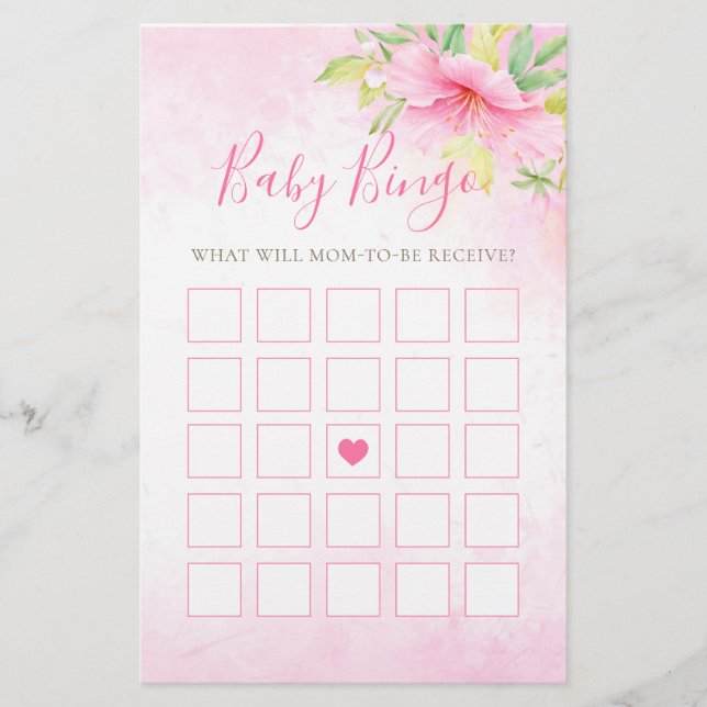 Bingo Floral Watercolor Botanical Baby Shower Game (Front)