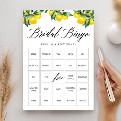 Bingo Game Card Lemon Bridal Shower Theme