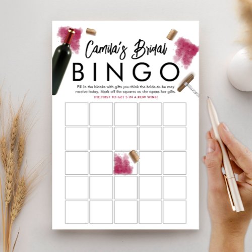 Bingo Game Card Wine Bridal Shower Theme