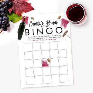 Bingo Game Card Wine Bridal Shower Theme
