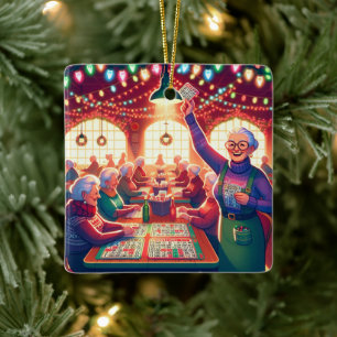 Bingo Game Christmas Ceramic Ornament