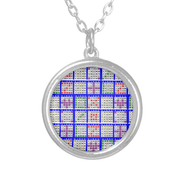 Bingo Game Patterns Large Silver Plated Necklace (Front)