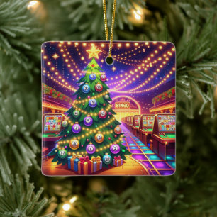Bingo Hall Christmas Tree With Bingo Balls Ceramic Ornament