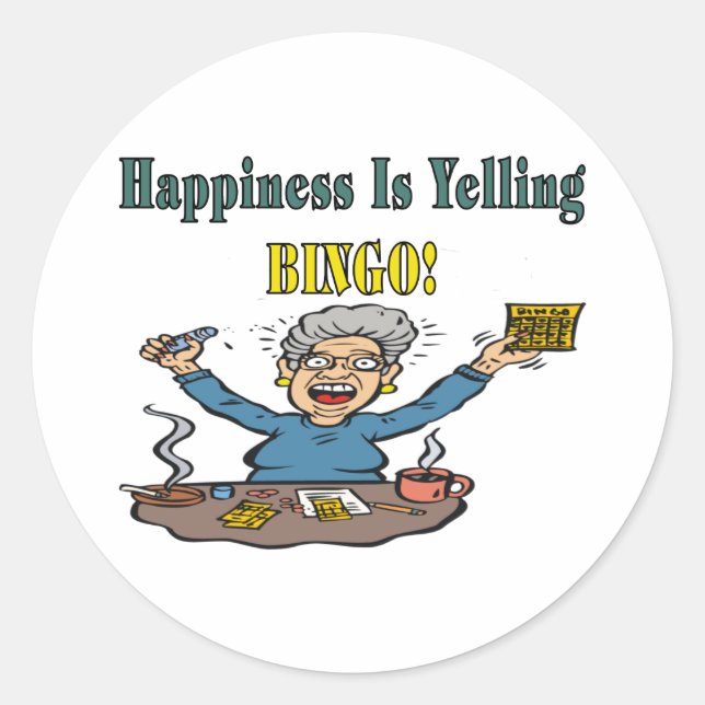 Bingo: Happiness Is Classic Round Sticker (Front)