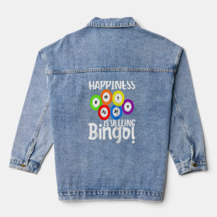 Bingo Happiness Is Yelling Bingo Raglan Baseball Denim Jacket