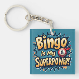Bingo Is My Superpower Retro Bingo Love Keychain