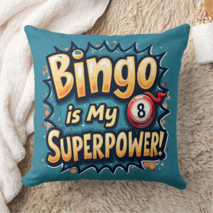 Bingo Is My Superpower Retro Bingo Love Throw Pillow