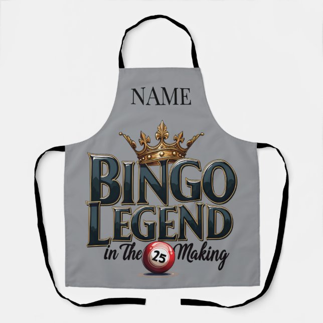 Bingo Legend Crowned in Gold Retro Typography Apron (Front)