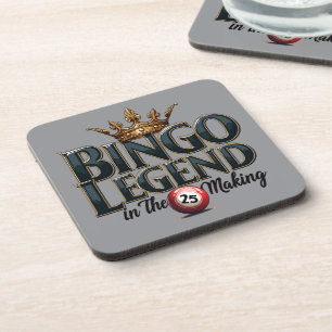 Bingo Legend Crowned in Gold Retro Typography Beverage Coaster
