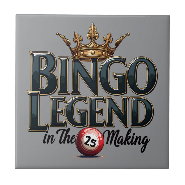 Bingo Legend Crowned in Gold Retro Typography Ceramic Tile (Front)