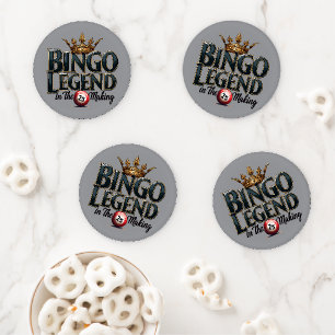 Bingo Legend Crowned in Gold Retro Typography Coaster Set