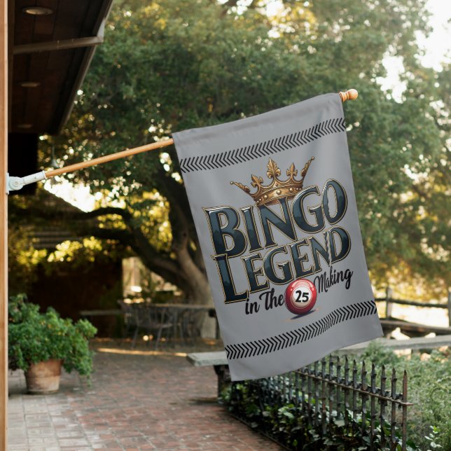 Bingo Legend Crowned in Gold Retro Typography House Flag (In SItu)