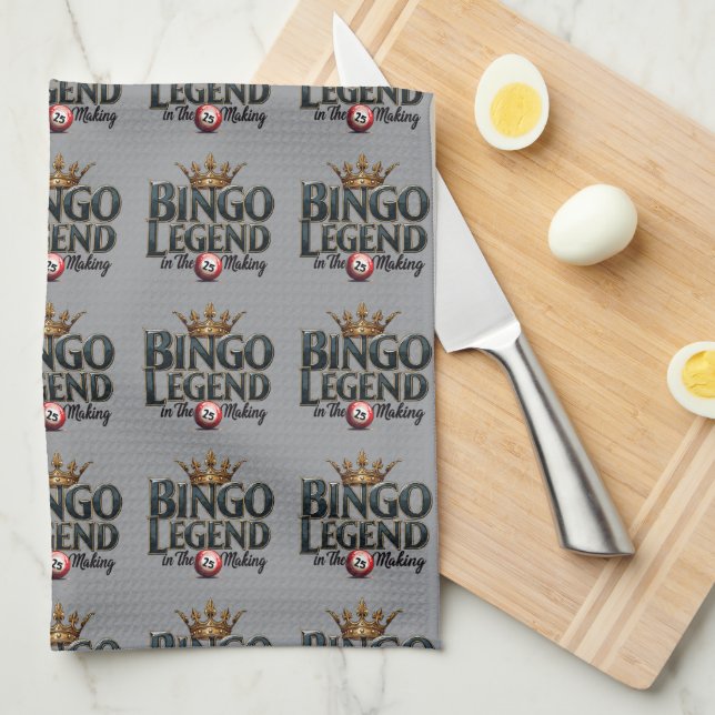 Bingo Legend Crowned in Gold Retro Typography Kitchen Towel (Quarter Fold)