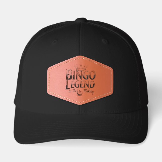 Bingo Legend Crowned in Gold Retro Typography Leather Patch Hat (Front)