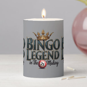 Bingo Legend Crowned in Gold Retro Typography Pillar Candle