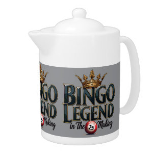 Bingo Legend Crowned in Gold Retro Typography Teapot