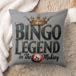 Bingo Legend Crowned in Gold Retro Typography Throw Pillow
